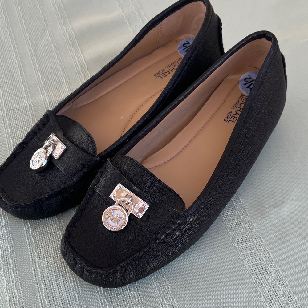 Michael Kors Black Leather Logo Charm Loafers
